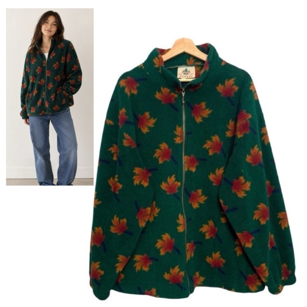 Vintage Canada Maple Leaf Zip Up Fleece Jacket with Front Pockets Size XL